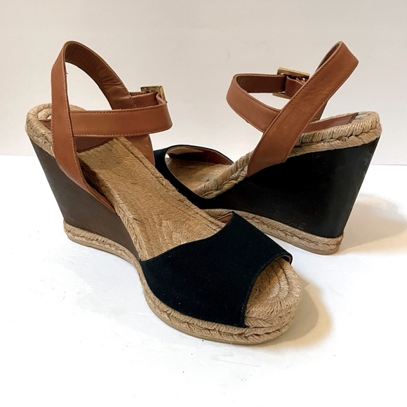 TORY BURCH Wood Wedge Heeled Espadrille Sandals Size 9 - Picture 8 of 14